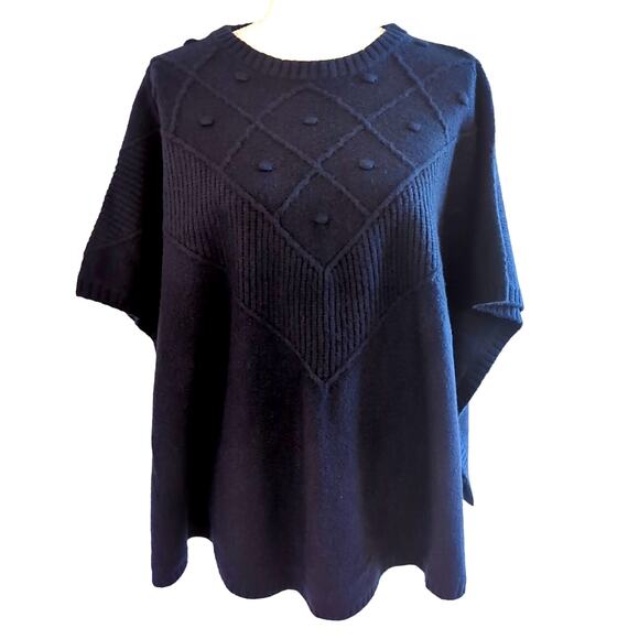 Loft Navy Blue Wool Blend Knit Sweater Poncho Size M/L - Picture 1 of 11